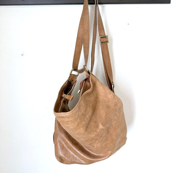 Convertible Leather Backpack Purse Crossbody Shoulder Bag Distressed Brown hobo - Picture 1 of 9